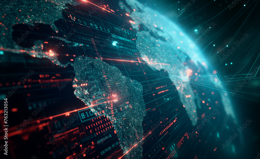 Digital representation of Earth with glowing data connections. Digital representation of Earth with glowing data connections.