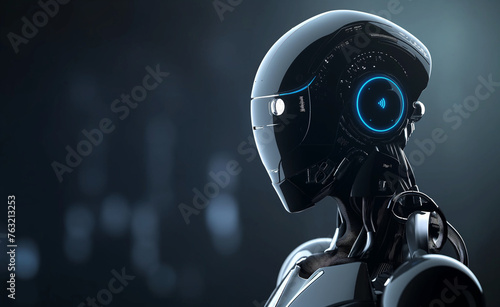 Futuristic robot with a sleek design and blue lights.