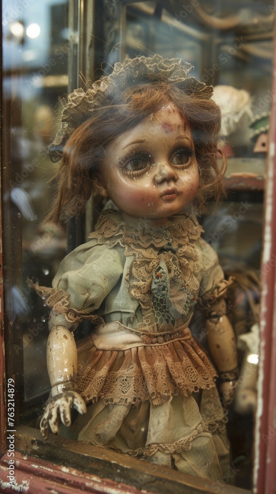 Creepy Doll in Glass Case