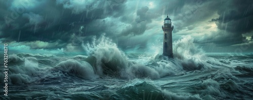 Lighthouse Battling Stormy Ocean Waves
