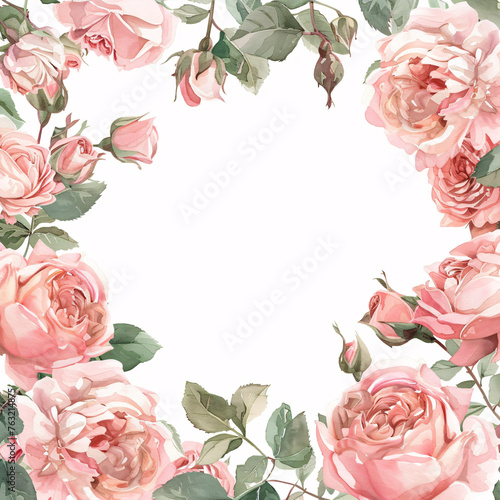 Wallpaper Mural florals frame with vintage watercolor roses and leaves on white background for card template Torontodigital.ca