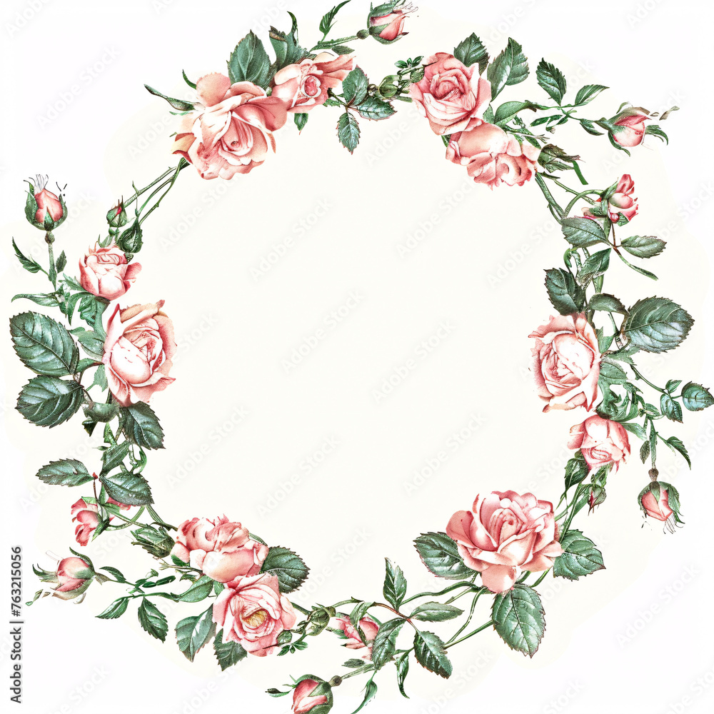 watercolor roses frame wreath illustration for card template