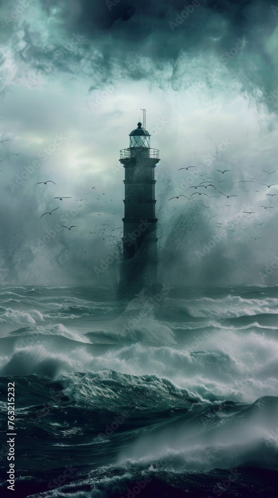 Lighthouse Standing in Vast Ocean
