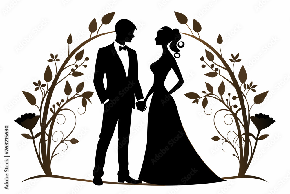 wedding couple silhouette white background