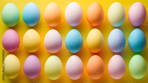Brightly colored Easter Eggs arranged in a fun, festive pattern