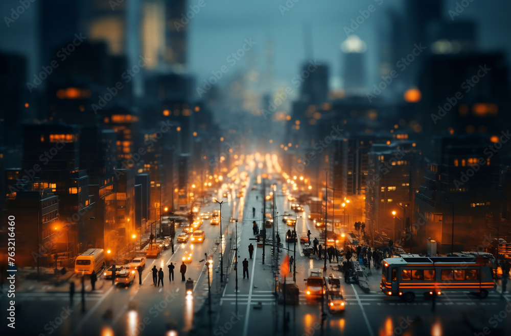 Bustling city street traffic at night