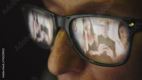 Wallpaper Mural In the reflection of glasses on a female face there is a search page on the Internet and reflections of people talking on the phone Torontodigital.ca