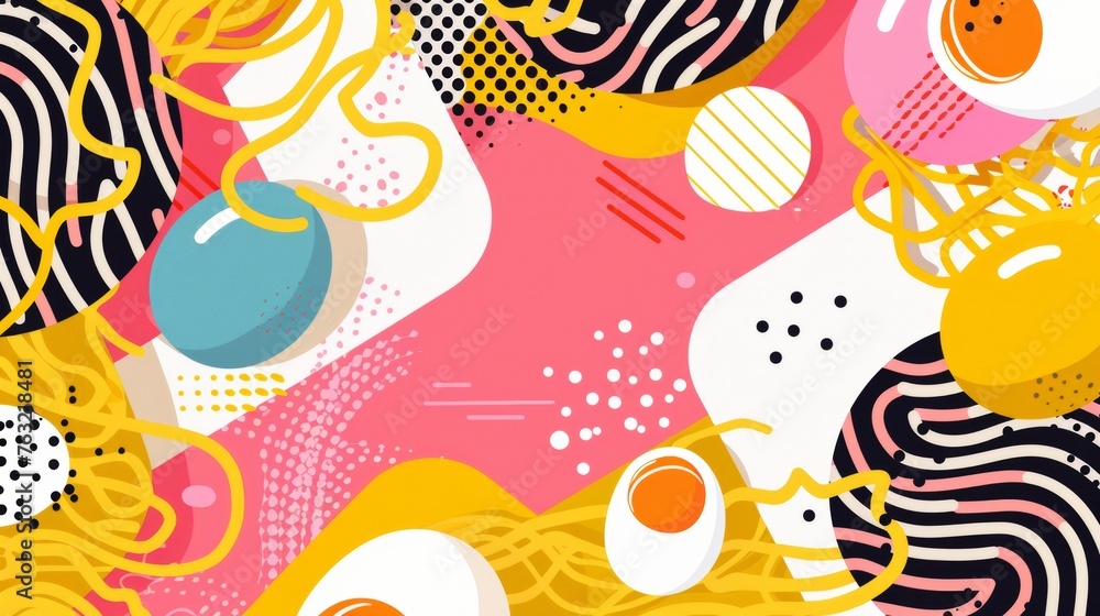 Vibrant Vector Illustration Featuring Abstract Shapes and Patterns in Bold Colors