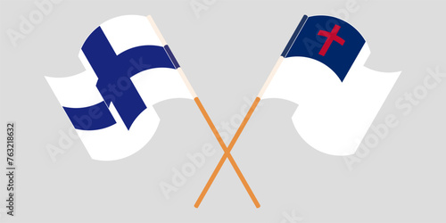 Crossed and waving flags of Finland and christianity