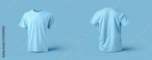 Minimalist Light Blue T-Shirt Mockup Template on Solid Color Background © Denys