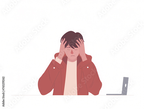 A Boy Looking For A Graphic Design Job Illustration - A Man Holding His Head In His Hands