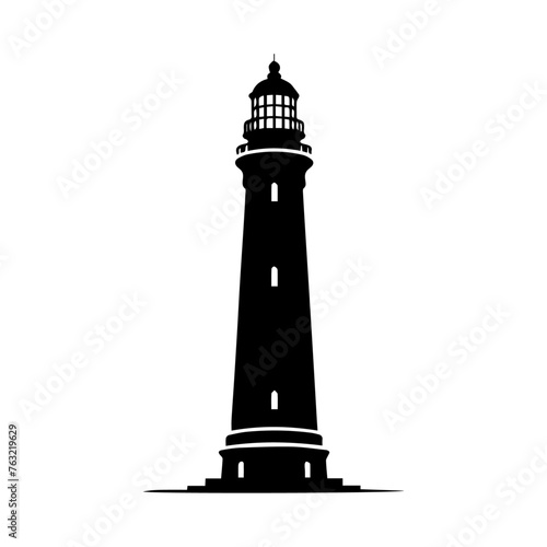 a silhouette of a lighthouse on a white background