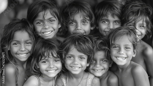  big group of  happy children are smiling