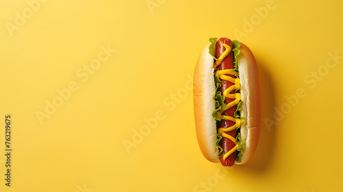 Hot Dog , with empty copy space, minimalist, traditional, dining room, natural light, professional food photography,  photo