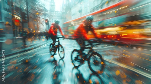 Cyclists in the city promoting healthy ecofriendly transportation Multiple exposure creates a dynamic blurred effect. Concept Ecofriendly Transportation, Cyclists in the City