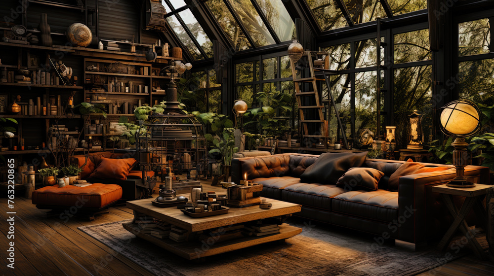 An interesting room, with an eclectic combination of styles and textures, like a journey through An interesting room, with an eclectic combination of styles and textures, like a journey through