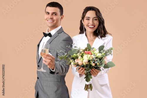 Young wedding couple with b...