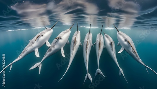 A Pod Of Narwhals With Their Distinctive Tusks Upscaled 2