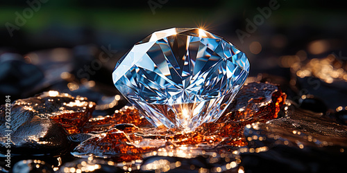 A brilliant diamond sparkling in sunlight  like a fiery mete