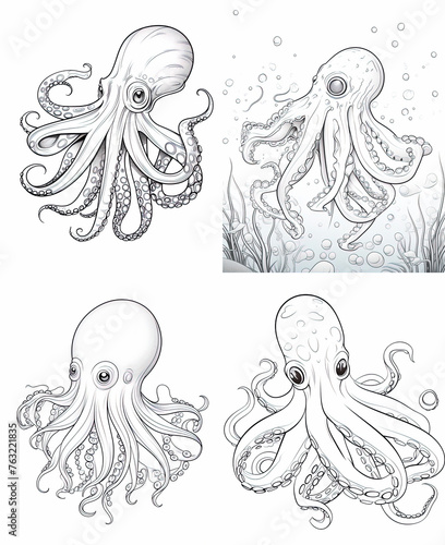 Cute Squid Cartoon Illustration, Thick-lined Coloring Page for Children - Fun and Educational Activity