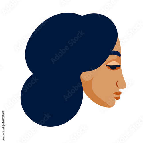 Woman Face Icon. Abstract Doodle Drawn Beautifyl Female Portrait Silhouette. Doodle Bold Original Person Illustration.  photo