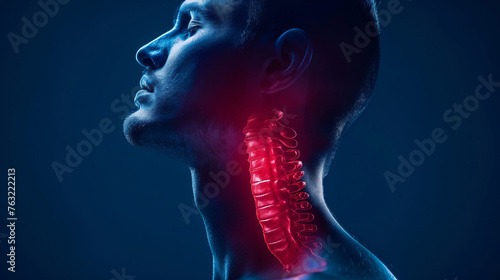 Digital composite of highlighted larynx of man. Photo with copy space.