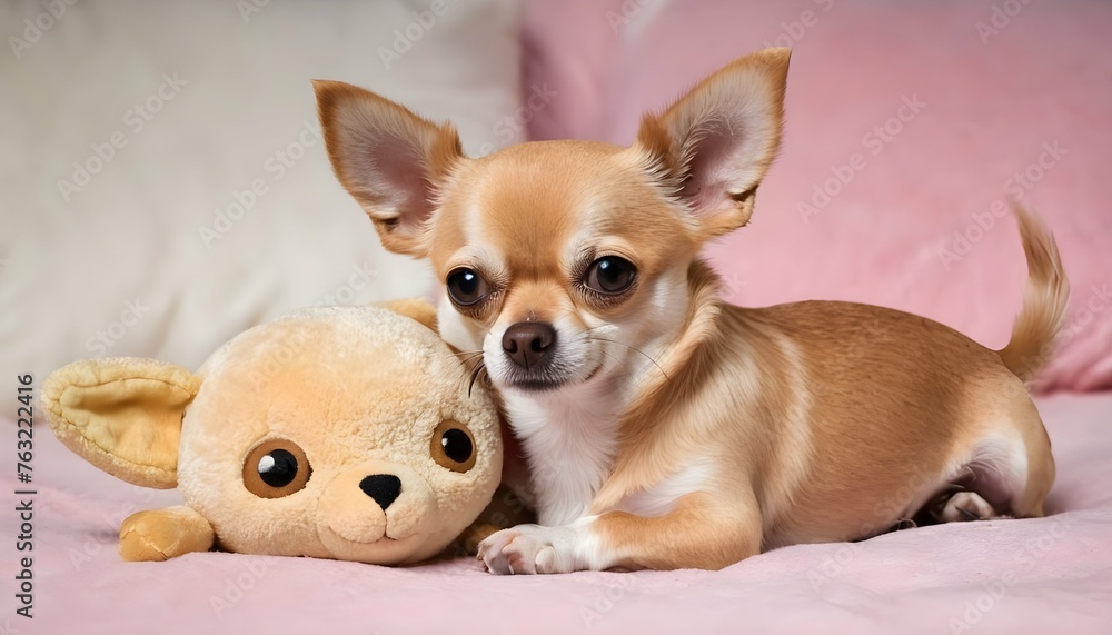 A Chihuahua Cuddled Up Next To Its Favorite Stuffe Upscaled 2