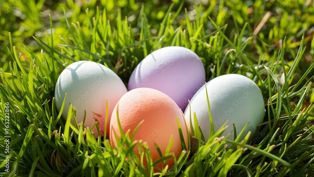 Pastel Easter Eggs nestled in fresh green grass under sunlight