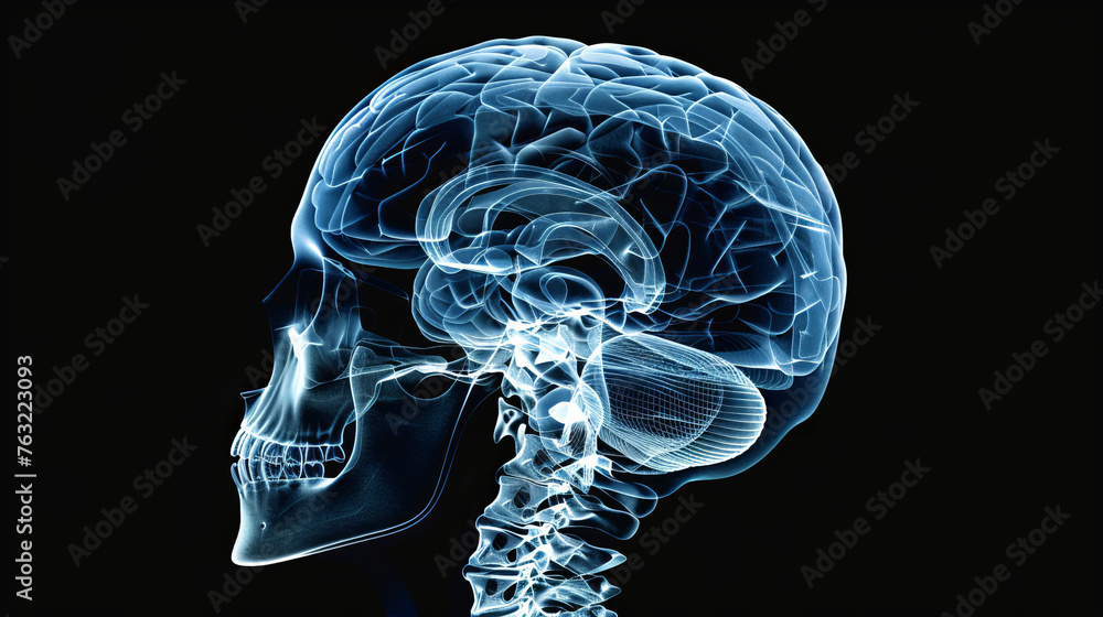 Film x-ray skull and cervical spine lateral view Film x-ray skull and cervical spine lateral view
