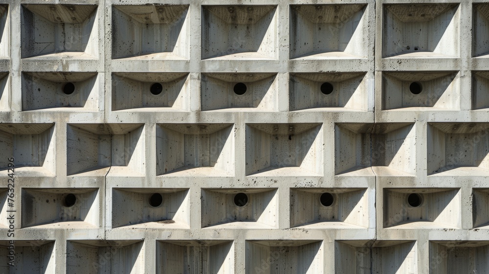 Pattern of concrete geometric shapes on a building facade Pattern of concrete geometric shapes on a building facade