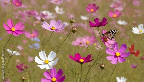 Butterflies Fluttering Around A Field Of Cosmos Upscaled 3