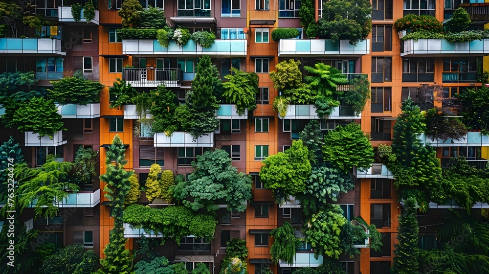 City vertical forest with lush green plants blending civil architecture with nature creating a harmonious urban environment. Concept Eco-friendly Urban Architecture, Green Urban Development City vertical forest with lush green plants blending civil architecture with nature creating a harmonious urban environment. Concept Eco-friendly Urban Architecture, Green Urban Development