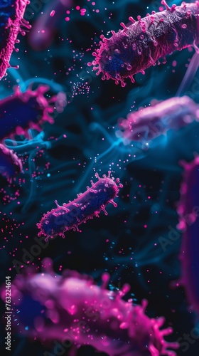 Close-up of bacteria with vibrant bioluminescent effect