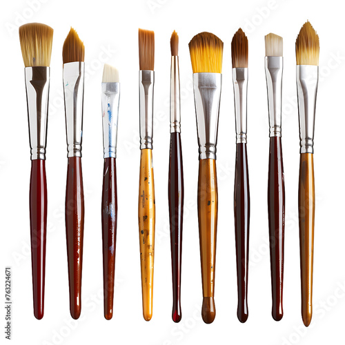 Set of artist's paintbrushes isolated on white or transparent background 