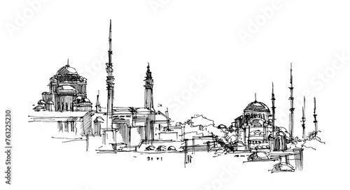 Drawing city cityscape of Iatanbul mosque