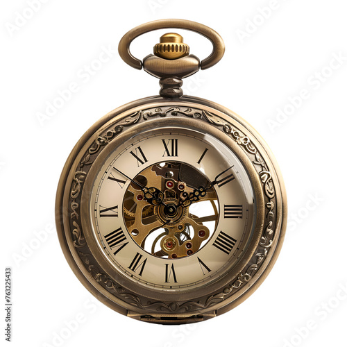 Vintage pocket watch isolated on white or transparent background 