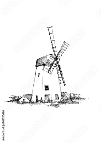 Sketch of windmill on the hill