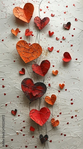 White background dotted with hearts, love theme
