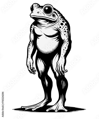 Loveland Frogman Black and White Line Art Retro