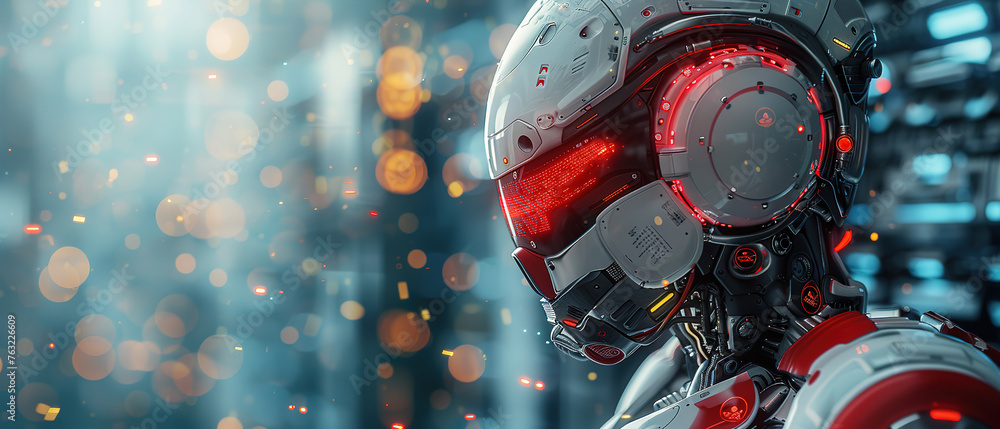AI robot using cyber security to protect information privacy. Futuristic concept of cybercrime prevention by artificial intelligence and machine learning process. 3D rendering AI robot using cyber security to protect information privacy. Futuristic concept of cybercrime prevention by artificial intelligence and machine learning process. 3D rendering