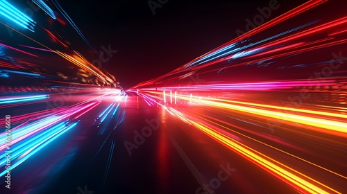speed motion of car on night road with long exposure, abstract background