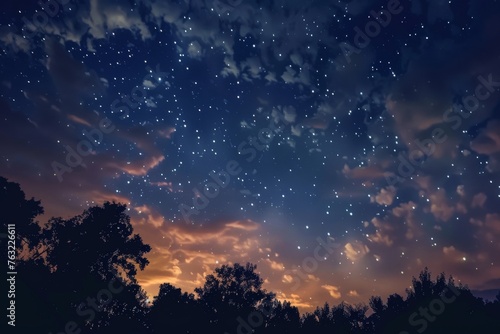 Painterly sky with clouds and smoke blending into a surreal starry night
