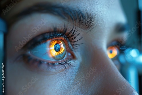 Close-Up of persons eye with glowing orange eyes