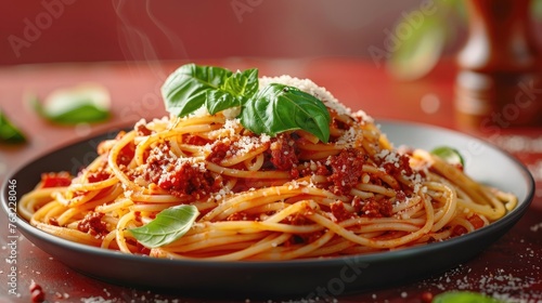 Steaming Hot Pasta Dish Served with Traditional Italian Tomato Sauce and Fresh Herbs