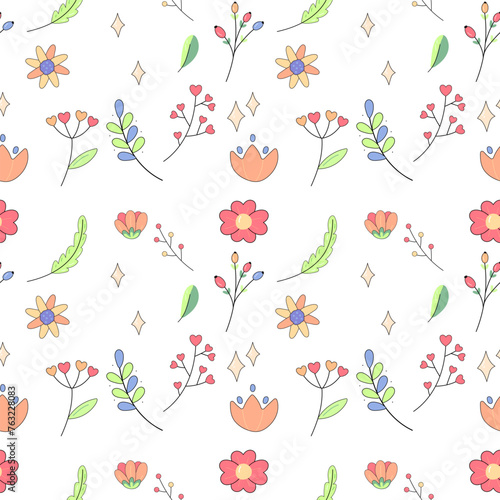 Wallpaper Mural Seamless pattern,cute simple flowers,cartoon,children,on white background for fabric,wrapping paper,wallpaper Torontodigital.ca