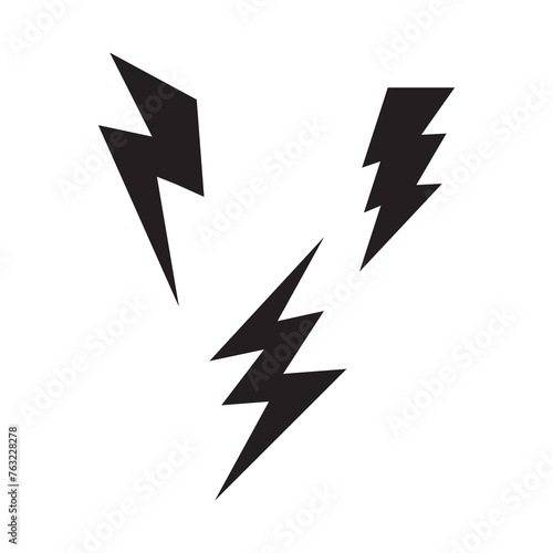 Lightning bolt icons set isolated on white background. Black flash symbol.