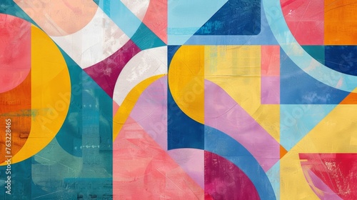 Obraz na płótnie Colorful abstract geometric mural w salonie