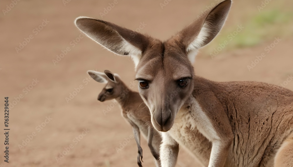 A Kangaroo With Its Joey Peeking Out Of Its Pouch Upscaled