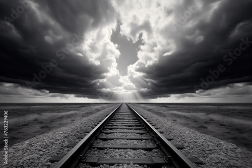 a train tracks leading to a horizon