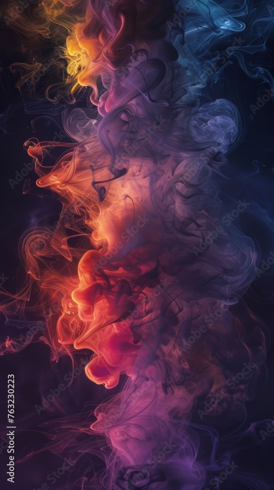 Vivid colored smoke patterns on dark background